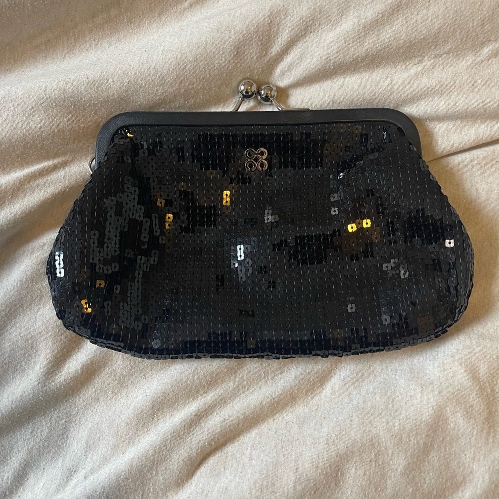 Coach kiss lock black sequin clutch